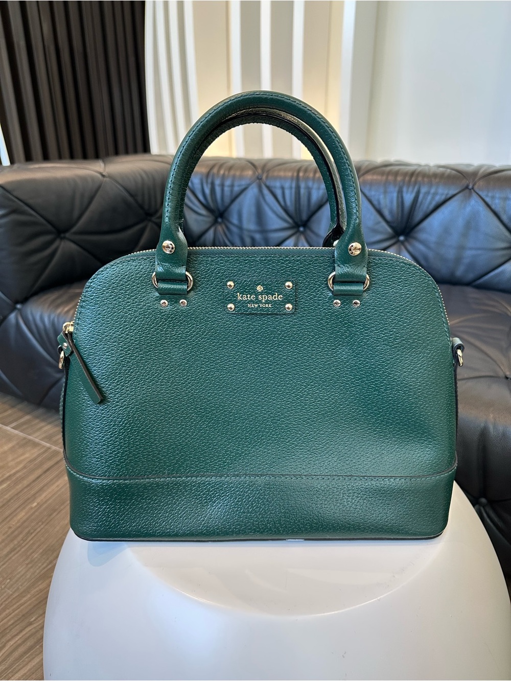 kate spade Emerald Green Pebbled Leather Dome Satchel
